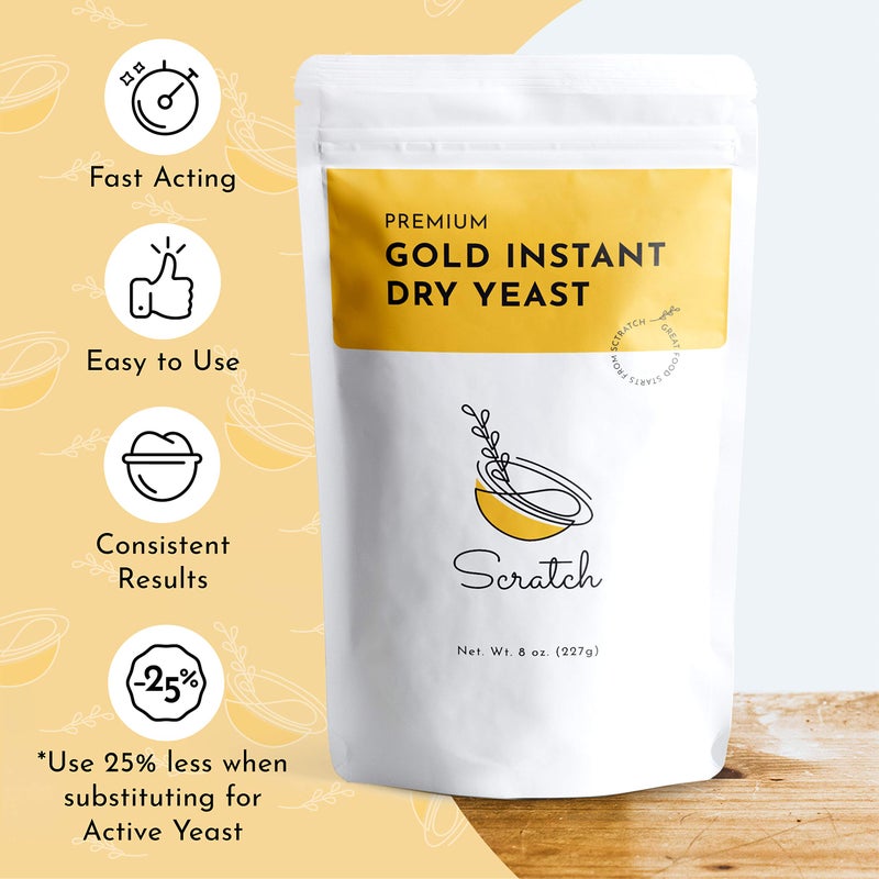 Scratch Gold Yeast - Instant Dry Yeast for a Rapid Rise - Add Straight to Dry Mix - Perfect for Making Bread, Bread Machines, Pizza Dough, Crusts & More - (Gold 8oz) (1 Packet) - Image 2